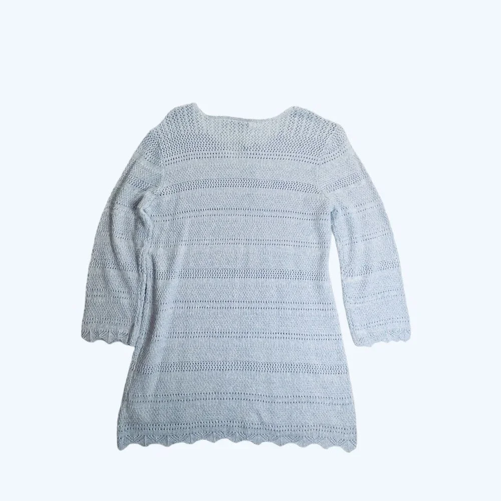 Denim & Company Womens Size Medium 3/4 Sleeve Knit Scoop Neck Light Blue Sweater